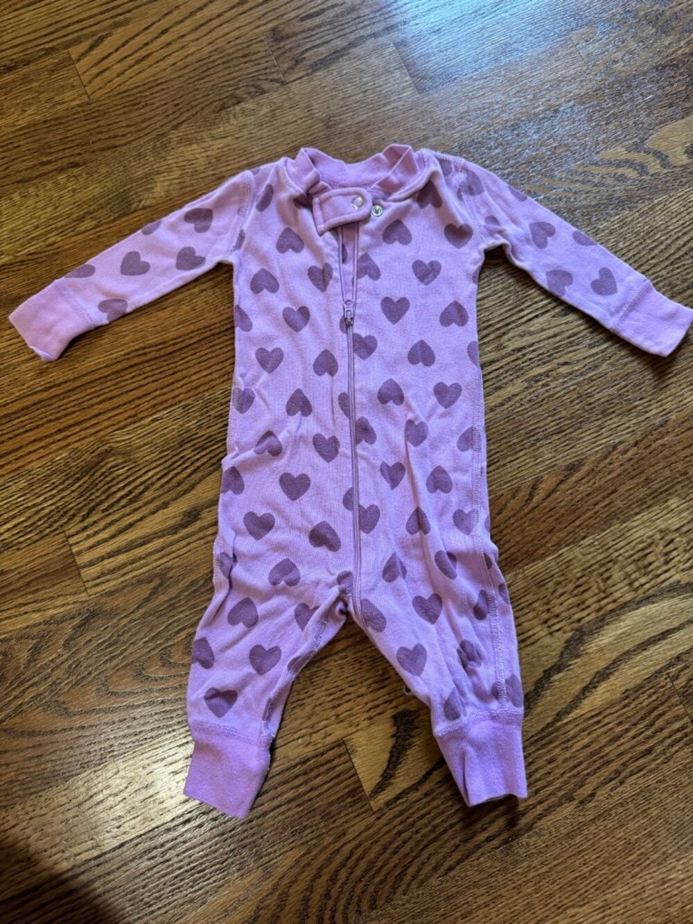 Hanna Andersson Purple Heart Print Zip Sleeper | 3-6M